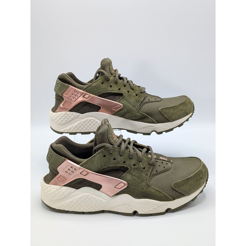 Nike Air Huarache Run Shoes Women 7.5 Olive Rose Canvas Suede Lace-up Sneakers